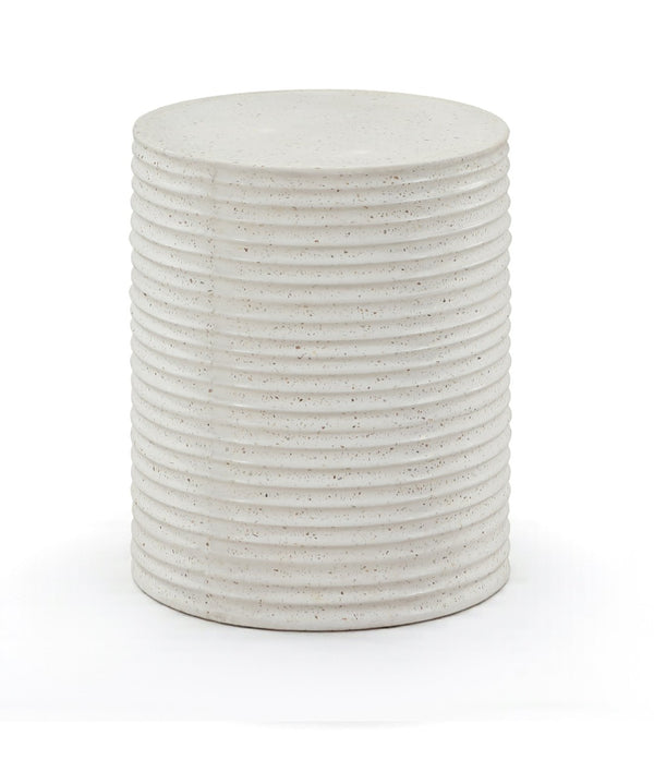 Meridian Furniture Nobi Ribbed Concrete Cylinder Accent Table Sculptural Art Deco for Indoor Outdoor Use Terrazzo 615Trzo-ET