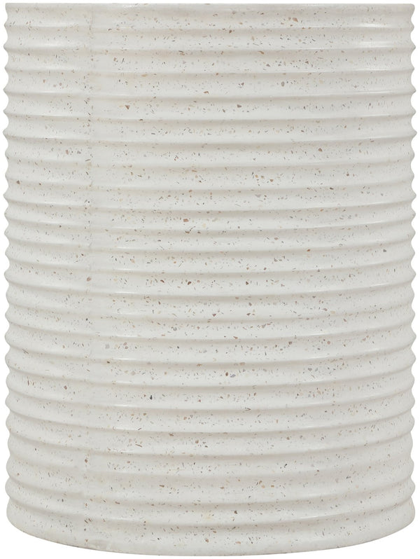 Meridian Furniture Nobi Ribbed Concrete Cylinder Accent Table Sculptural Art Deco for Indoor Outdoor Use Terrazzo 615Trzo-ET