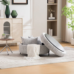 English Elm 31.3"w Chenille Channel Tufted Round Storage Ottoman Sculptural Pumpkin Seat for Any Room Black White W3118P439476