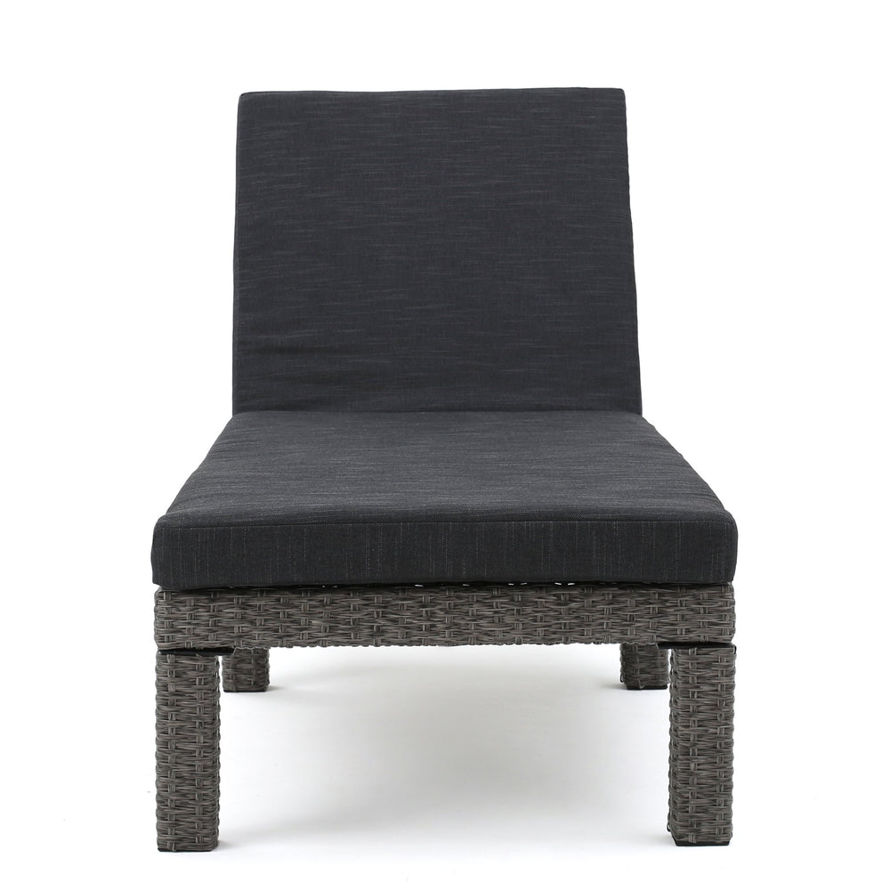 English Elm Christopher Knight Home® - PUERTA KD Chaise Lounge - Black PE Rattan with Iron Frame, Water-Repellent Cushions, All-Season Relaxation 61190.00MBK
