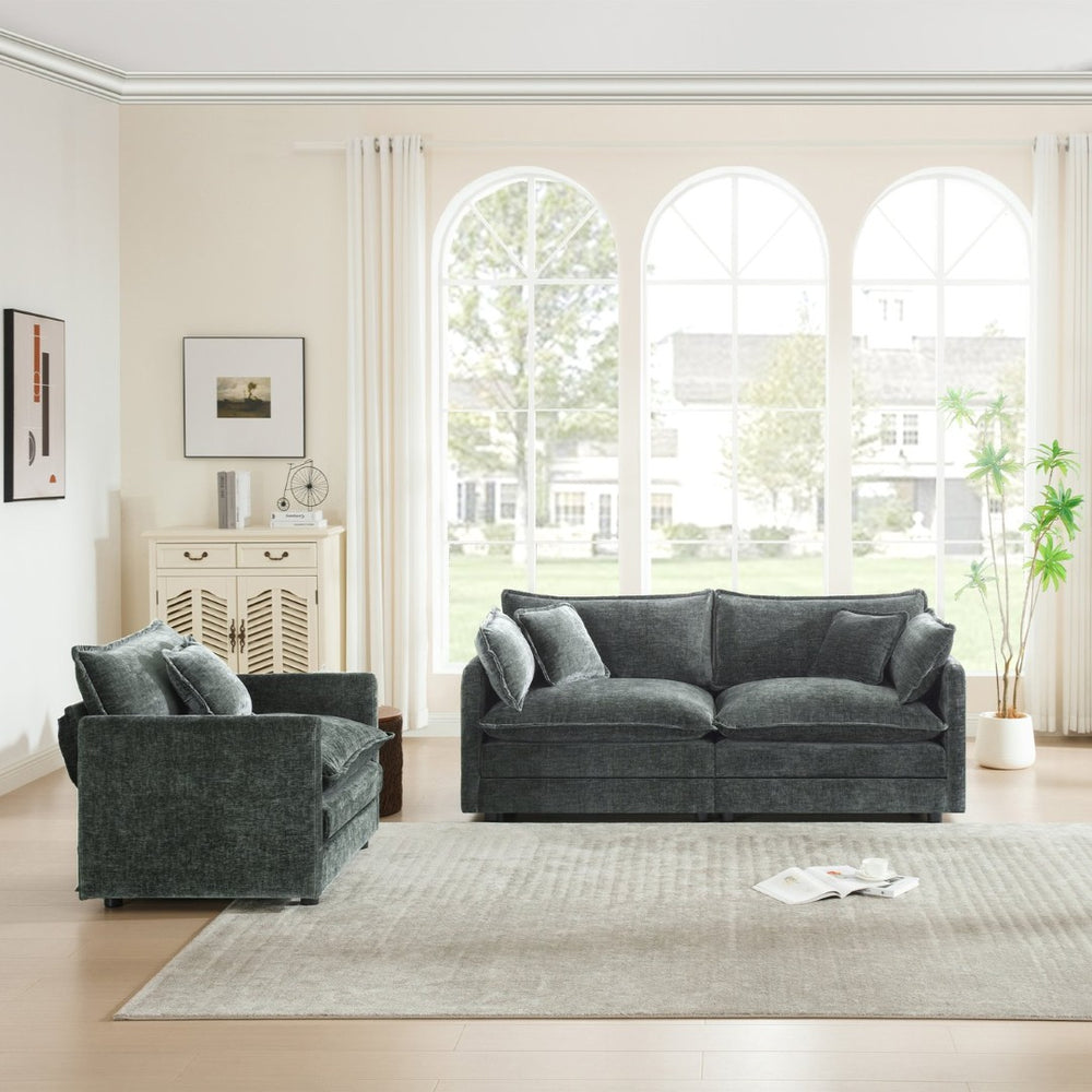 English Elm 2 Piece Chenille Upholstered Sofa and Chair Set Modular Living Room Seating Suite W714S00984