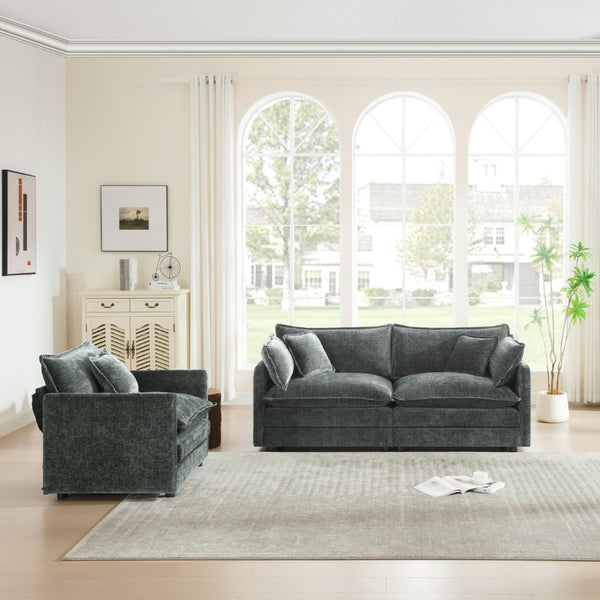 English Elm 2 Piece Chenille Upholstered Sofa and Chair Set Modular Living Room Seating Suite W714S00984