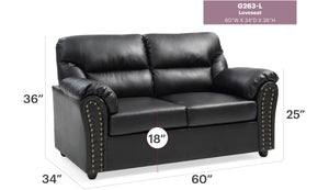 English Elm Chic Black PU Padded Loveseat 36"H x 60"W x 34"D — Sleek Modern Two-Seater with Padded Arms, Fast Assembly B078108147