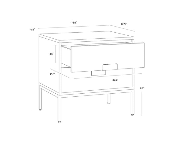 Sunpan Jade Nightstand - Elegant Acacia Wood Design with Dual Drawers for Stylish Bedroom Storage Solutions Antique Silver / Ash Grey