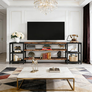 English Elm Media Console Industrial Tv Stand with Rustic Wood Tone Finish and Black Metal Frame T3971P452571