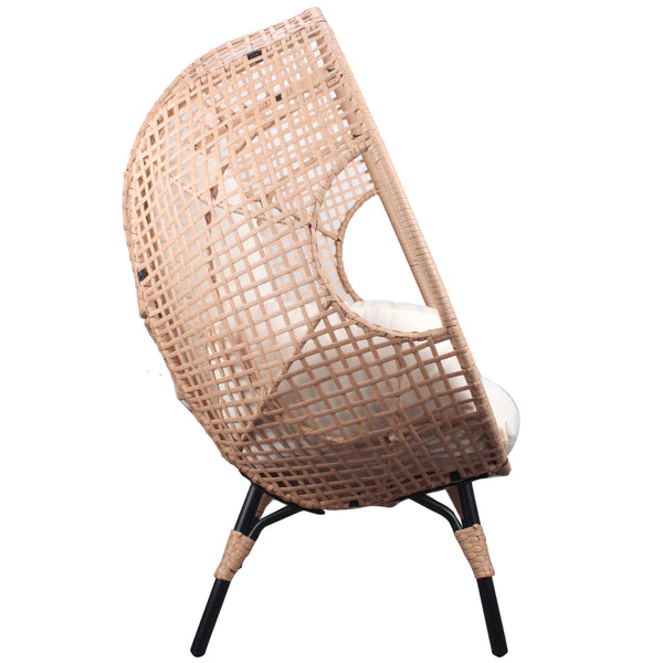 English Elm New PE Wicker Egg Chair Grid Style with Ergonomic High-Front Seat, Water-Resistant Rattan, Beige Cushion W400P241055