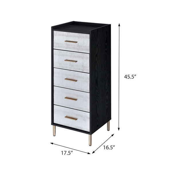 English Elm Black Black and Silver 4-drawer Jewelry Armoire with Lift-top and Mirror, Velvet Lined Organization Elegance B062P181349