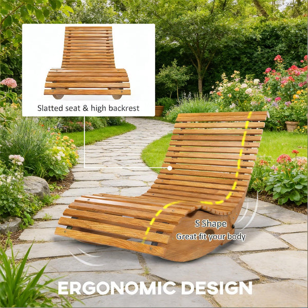 English Elm Wooden Outdoor Rocking Chair Fir Pine Frame Weatherproof Slatted Porch Patio Seat T3971P445004