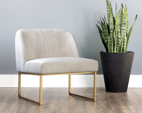 Sunpan NEVIN Lounge Chair - Modern Design in Polo Club Muslin with Antique Brass Legs for Stylish Comfort 105093