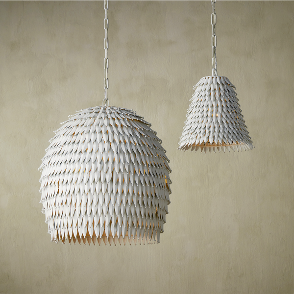 Overlay Pendant: Artisanal White Dome Light Fixture with Fluted Edges for Bohemian Elegance