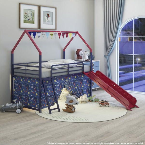 English Elm Jack Metal Junior Twin Loft Bed With Slide & Superhero Curtains - Safe, Fun & Space-Saving Design! B083P354666