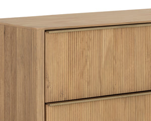 Sunpan Kalla Dresser - Elegant Oak Design with Gold Steel Base, Soft Closing Drawers, and Unique Texture Rustic Oak