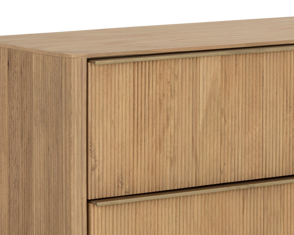 Sunpan Kalla Dresser - Elegant Oak Design with Gold Steel Base, Soft Closing Drawers, and Unique Texture Rustic Oak