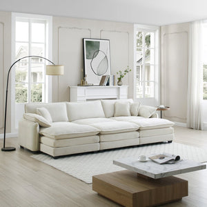 English Elm Oversized Modular Sofa With 3 Ottomans, Luxurious Beige Corduroy, Versatile Sleeper & Stylish Design W714S00692-GIGA