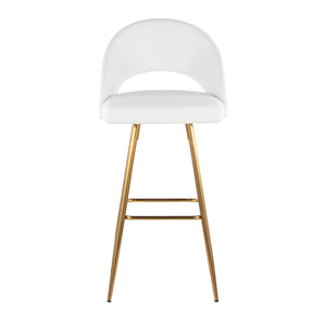 English Elm Fixed-height Metal Frame Barstools with Upholstered Seats and Geometric Footrest Set of 2 White+Gold B202S01942
