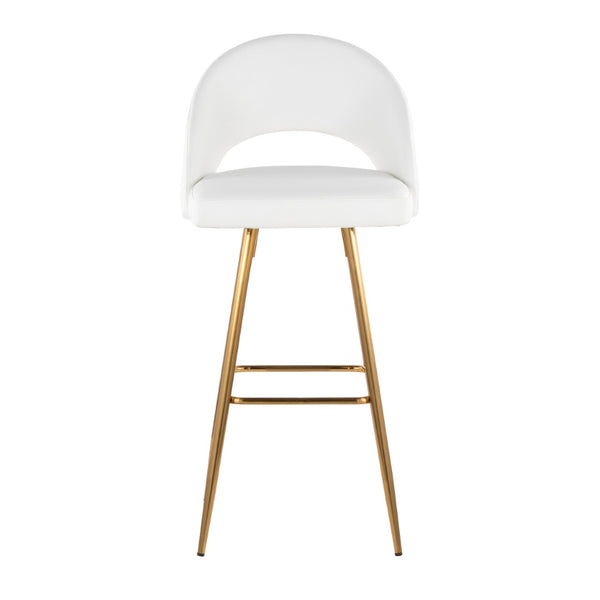 English Elm Fixed-height Metal Frame Barstools with Upholstered Seats and Geometric Footrest Set of 2 White+Gold B202S01942