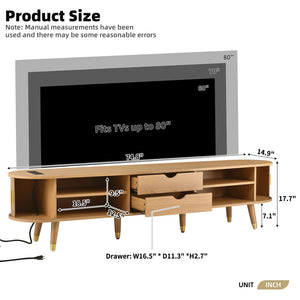 English Elm Wooden Fluted Tambour Media Console Mid Century Modern Tv Stand with Built in Charging Natural N721P428444L