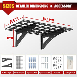 English Elm 23.6*35.4 Heavy Duty Steel Wall Shelves Matte Black Set of 4 for Garage Storage W1831P388526