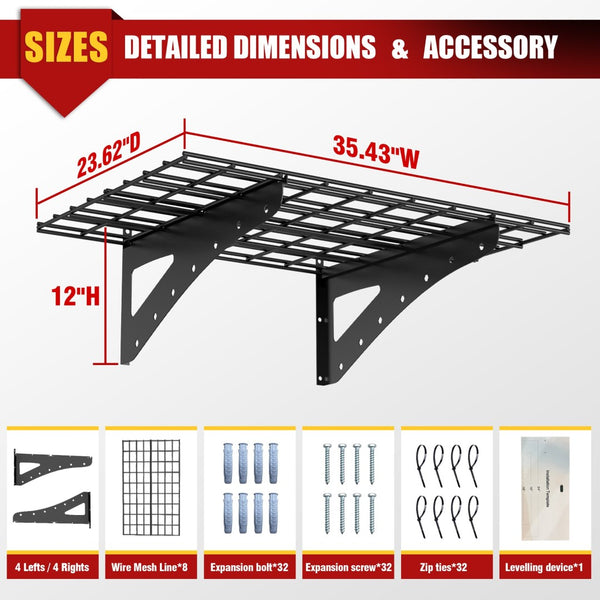 English Elm 23.6*35.4 Heavy Duty Steel Wall Shelves Matte Black Set of 4 for Garage Storage W1831P388526