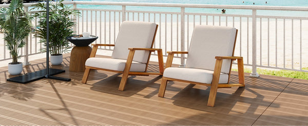 English Elm Christopher Knight Home® - Patio Lounge Chairs Set Of 2 – Weather-Resistant Acacia Wood With Beige Cushions For Outdoor Comfort N779P291591T-2