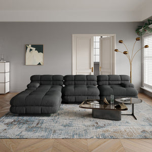 English Elm Urban Modern Modular Sofa Teddy Fleece Capitonné Design High Modularity Plush Comfort Corner Ready for Cozy Living Spaces Black B341S00037