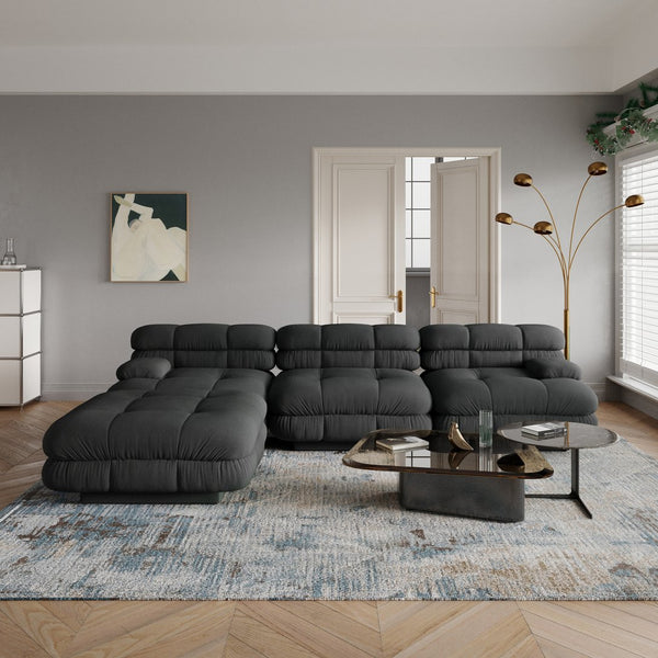 English Elm Urban Modern Modular Sofa Teddy Fleece Capitonné Design High Modularity Plush Comfort Corner Ready for Cozy Living Spaces Black B341S00037