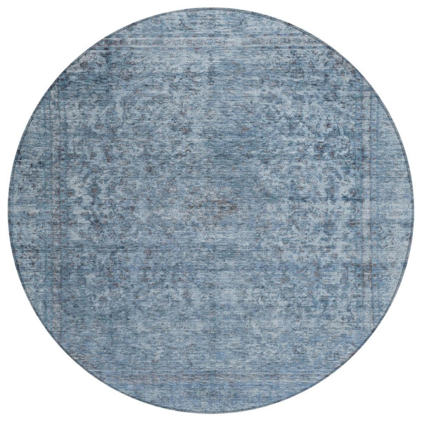 HomeRoots 5' Blue and Beige Abstract Area Rug – Stylish, Washable, and Durable for Indoor/Outdoor Spaces 8' Round 616000