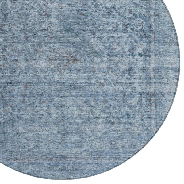 HomeRoots 5' Blue and Beige Abstract Area Rug – Stylish, Washable, and Durable for Indoor/Outdoor Spaces 8' Round 616000