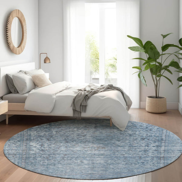 HomeRoots 5' Blue and Beige Abstract Area Rug – Stylish, Washable, and Durable for Indoor/Outdoor Spaces 8' Round 616000