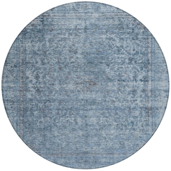HomeRoots 5' Blue and Beige Abstract Area Rug – Stylish, Washable, and Durable for Indoor/Outdoor Spaces 8' Round 616000