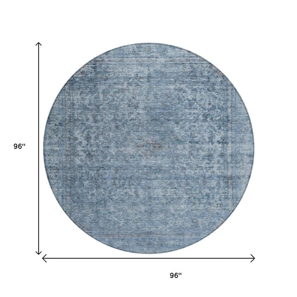 HomeRoots 5' Blue and Beige Abstract Area Rug – Stylish, Washable, and Durable for Indoor/Outdoor Spaces 8' Round 616000