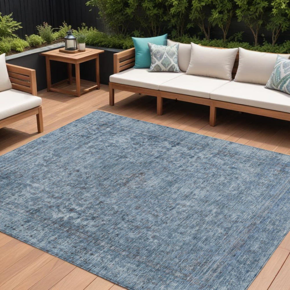 HomeRoots 5' Blue and Beige Abstract Area Rug – Stylish, Washable, and Durable for Indoor/Outdoor Spaces 10' X 14' 616003