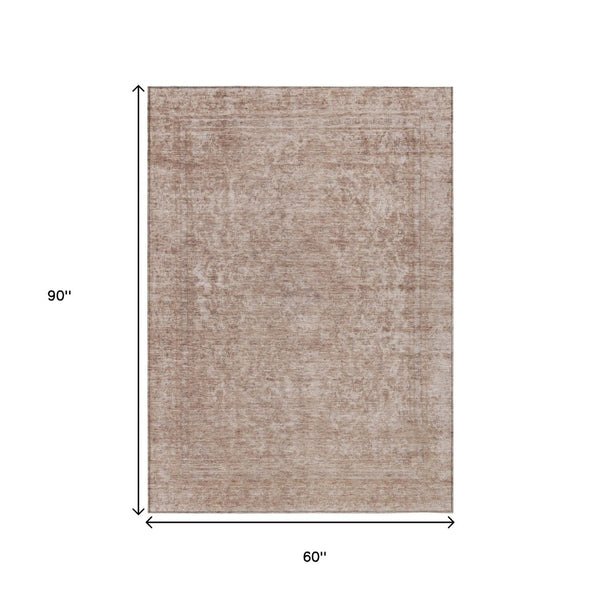 HomeRoots 5' Copper and Beige Abstract Area Rug – Stylish, Durable, Washable for Indoor & Outdoor Spaces 5' X 8' 616005