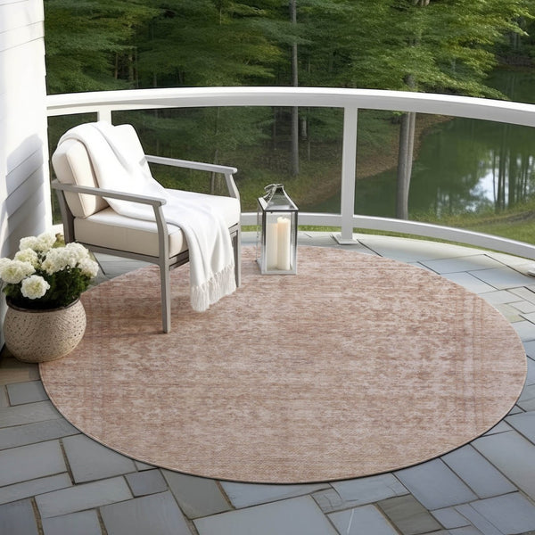 HomeRoots 5' Copper and Beige Abstract Area Rug – Stylish, Durable, Washable for Indoor & Outdoor Spaces 8' Round 616006
