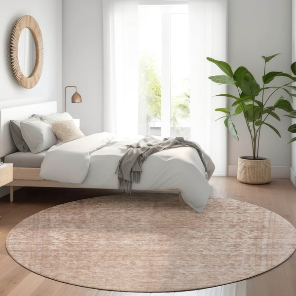 HomeRoots 5' Copper and Beige Abstract Area Rug – Stylish, Durable, Washable for Indoor & Outdoor Spaces 8' Round 616006