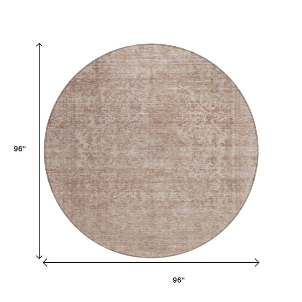 HomeRoots 5' Copper and Beige Abstract Area Rug – Stylish, Durable, Washable for Indoor & Outdoor Spaces 8' Round 616006