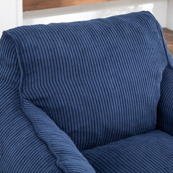 English Elm Giant Corduroy Bean Bag Sofa with Armrests Foam Filled Cozy Adult Lounge Chair Dark Blue W2200P442801