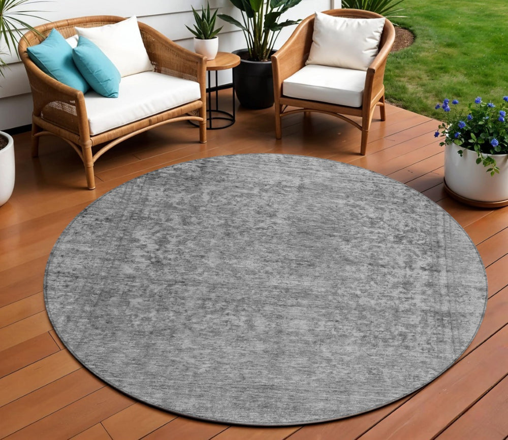 HomeRoots 5' Abstract Gray and Beige Indoor Outdoor Area Rug – Stylish, Durable, Washable for Easy Care 8' Round 616012