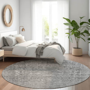 HomeRoots 5' Abstract Gray and Beige Indoor Outdoor Area Rug – Stylish, Durable, Washable for Easy Care 8' Round 616012