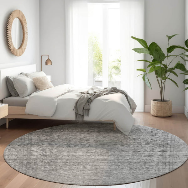 HomeRoots 5' Abstract Gray and Beige Indoor Outdoor Area Rug – Stylish, Durable, Washable for Easy Care 8' Round 616012