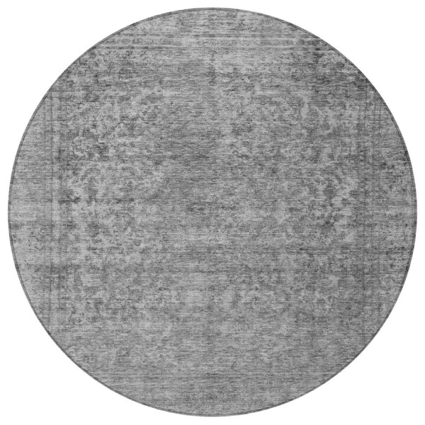 HomeRoots 5' Abstract Gray and Beige Indoor Outdoor Area Rug – Stylish, Durable, Washable for Easy Care 8' Round 616012