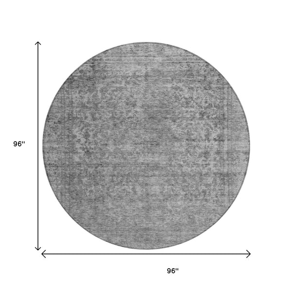 HomeRoots 5' Abstract Gray and Beige Indoor Outdoor Area Rug – Stylish, Durable, Washable for Easy Care 8' Round 616012