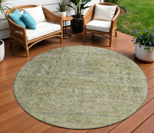 HomeRoots 5' Sage and Beige Abstract Area Rug – Stylish, Washable, Indoor/Outdoor, Durable for High Traffic Areas 8' Round 616024