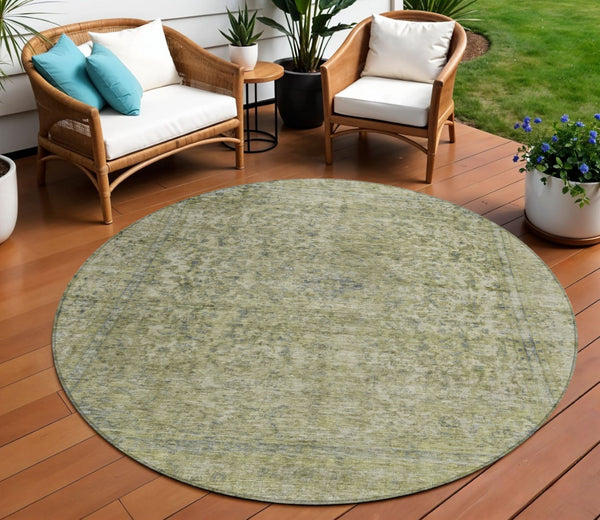 HomeRoots 5' Sage and Beige Abstract Area Rug – Stylish, Washable, Indoor/Outdoor, Durable for High Traffic Areas 8' Round 616024