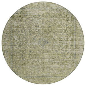 HomeRoots 5' Sage and Beige Abstract Area Rug – Stylish, Washable, Indoor/Outdoor, Durable for High Traffic Areas 8' Round 616024