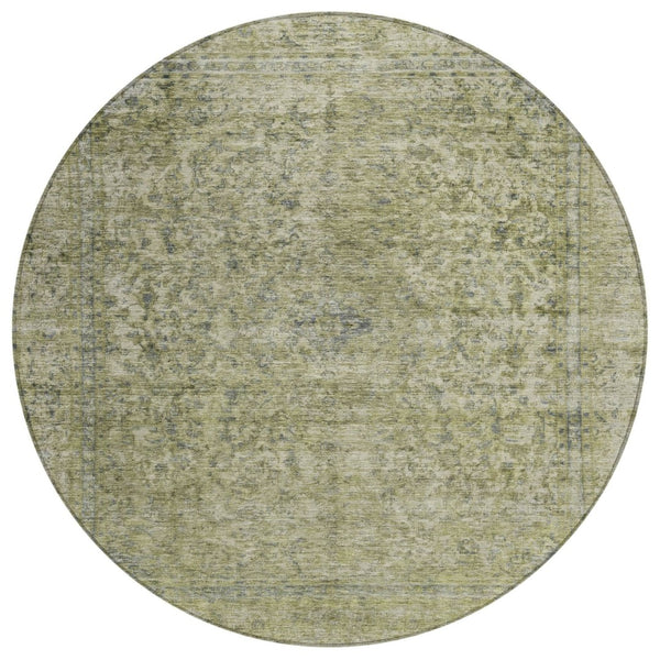 HomeRoots 5' Sage and Beige Abstract Area Rug – Stylish, Washable, Indoor/Outdoor, Durable for High Traffic Areas 8' Round 616024