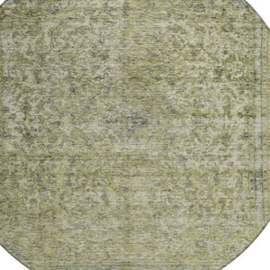 HomeRoots 5' Sage and Beige Abstract Area Rug – Stylish, Washable, Indoor/Outdoor, Durable for High Traffic Areas 8' Round 616024