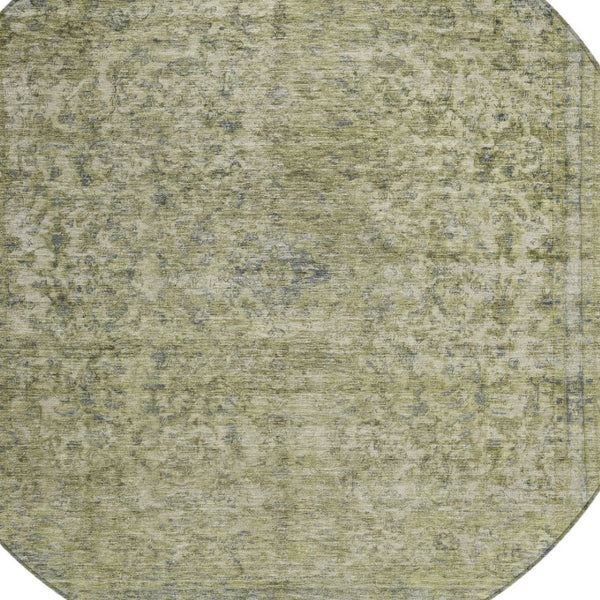 HomeRoots 5' Sage and Beige Abstract Area Rug – Stylish, Washable, Indoor/Outdoor, Durable for High Traffic Areas 8' Round 616024