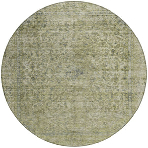 HomeRoots 5' Sage and Beige Abstract Area Rug – Stylish, Washable, Indoor/Outdoor, Durable for High Traffic Areas 8' Round 616024