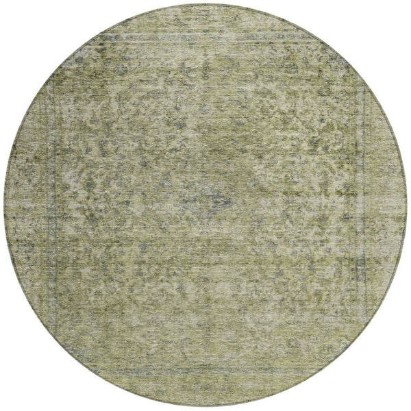 HomeRoots 5' Sage and Beige Abstract Area Rug – Stylish, Washable, Indoor/Outdoor, Durable for High Traffic Areas 8' Round 616024